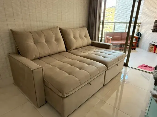 Sofá Retrátil Cinza-Claro, 2,30m, Impermeabilizado e Superconfortável