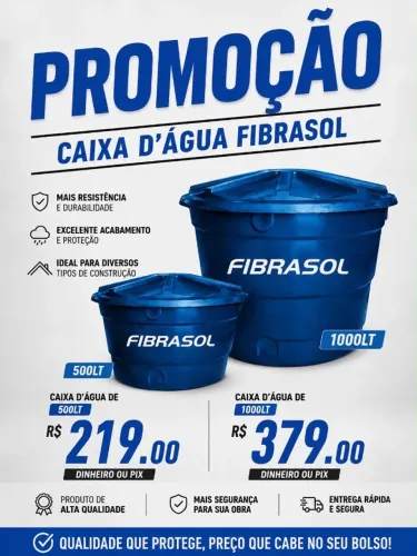 Promoção caixa d?água fibrasol 1000LT e 500 LT 