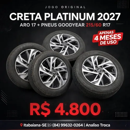 VENDO - JOGO DE RODAS ORIGINAIS CRETA PLATINUM + PNEUS GOODYEAR