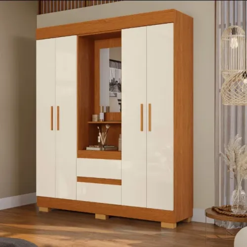 Guarda Roupa Isabely 04 Portas com Espelho e Pés (Novo)
