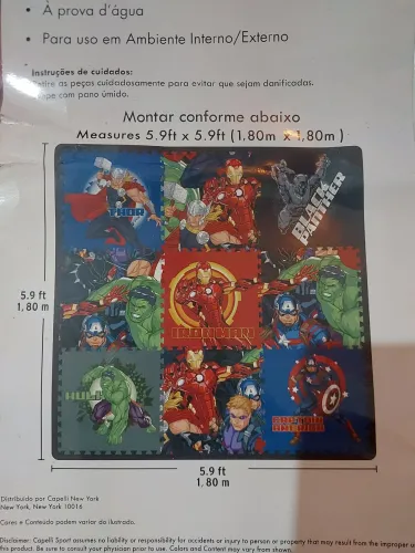 Tapete infantil Vingadores 9 peças