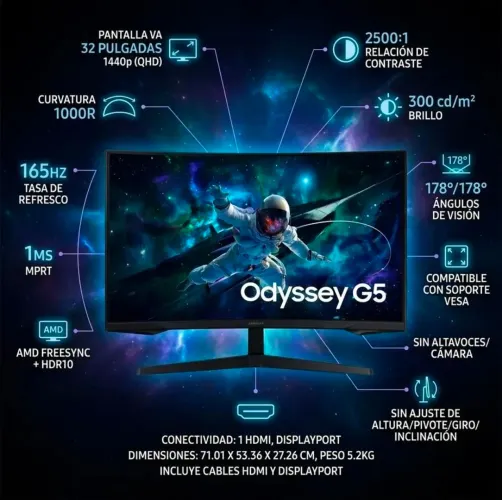 ?Monitor Gamer Curvo Samsung Odyssey G5 32" QHD 165Hz 1ms - Novo e testado está na Caixa