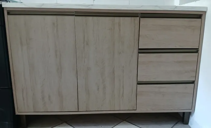 Balcão de Cozinha 1,20m Ibiza (Móveis Sul) + Tampo Efeito Mármore (Impecável!)