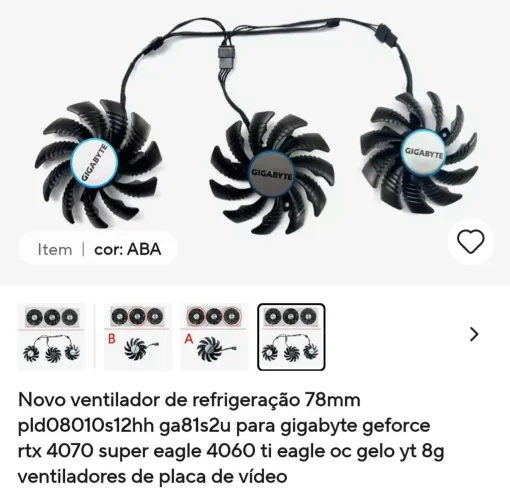 Fans RTX 4070, 4070 super, 4060ti GIGABYTE EAGLE 78mm