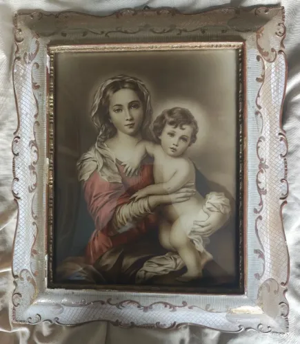 Quadro Arte Sacra Nossa Senhora Com Vidro Bombê Curvo 40x50