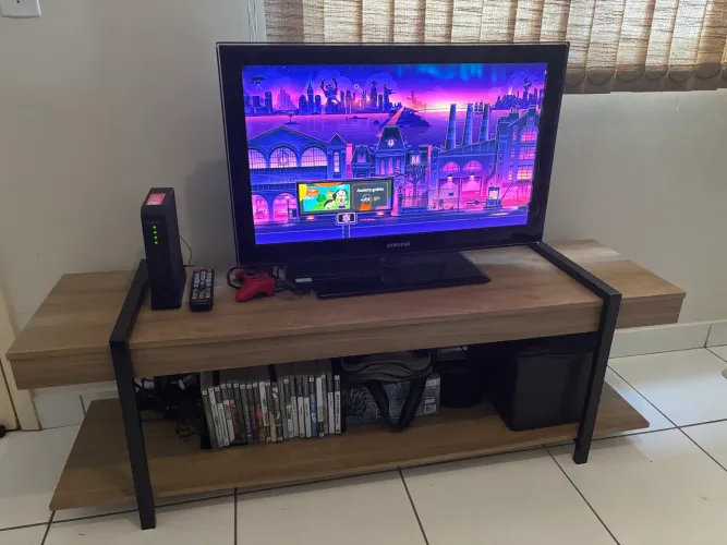 Rack para TV 1,50 m Estilo Industrial em Madeira e Metal