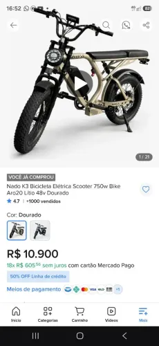 Bike elétrica 750w autopropelido