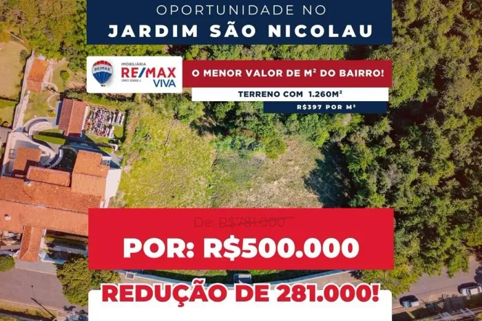 Terreno à venda, 1.260 m² por R$ 500.000 - Jd. São Nicolau - Atibaia/SP