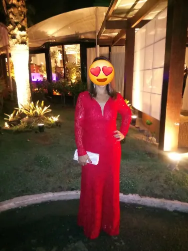 Vestido  festa Renda Manga Longa Vermelho