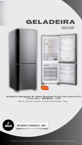 Geladeira Inteligente B= Smart Brastemp Frost Free<br>Inverse 477 Litros Inox - BRE68AK