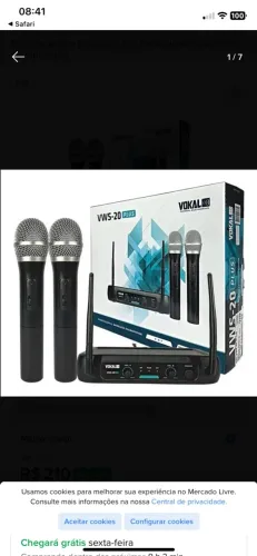 Microfone Sem Fio Duplo Vhf Profissional Vokal Vws-20 Plus Preto
