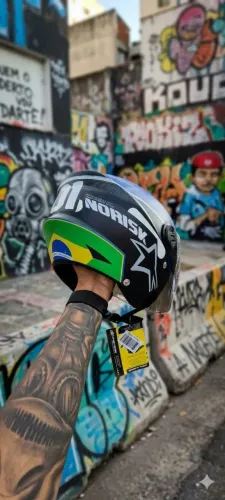 Capacete Brasil Norisk Brasil - Capacete Aberto seleção NOVO + Viseira Fumê