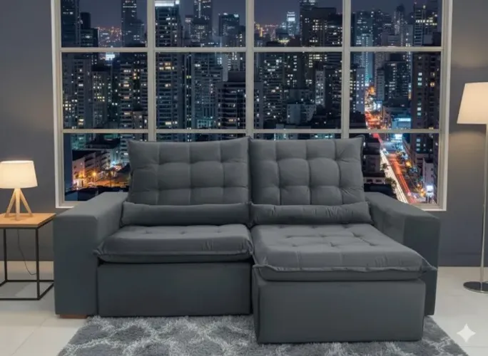 Sofá Cinema Londres 2,52m Cinza - Pillow 10cm e Almofadas Inclusas