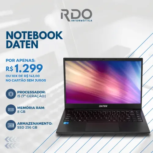Notebook Daten i5 7ª Geração 8GB SSD 256GB - Pronto para uso