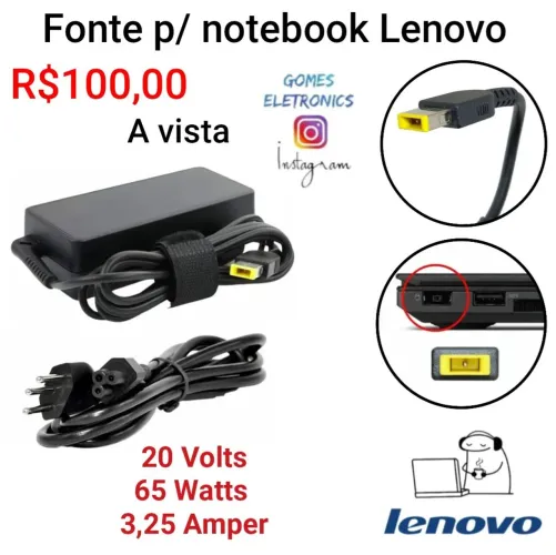 Carregador de Notebook Lenovo USB Fonte lenovo para notebook (Loja Fisica)