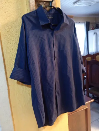 Camisa azul listrada meia manga masculina 4