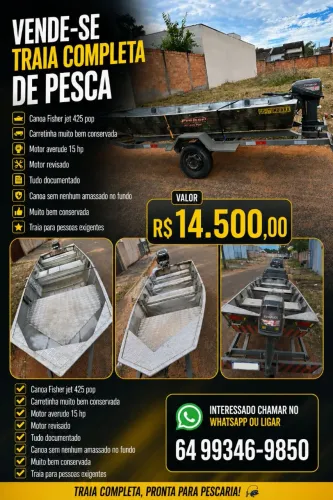 Canoa para pesca traia completa 14.500 passamos cartão