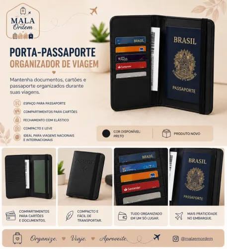 PORTA PASSAPORTE E PORTA DOCUMENTOS PARA VIAGEM
