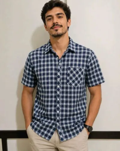 Camisa Xadrez Plus Size Manga Curta Masculina Importada - NOVA