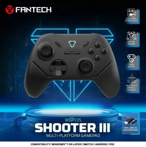 Controle Fantech Shooter Iii Wg-p13s Hall-effect 1000hz 2.4g Cor Preto