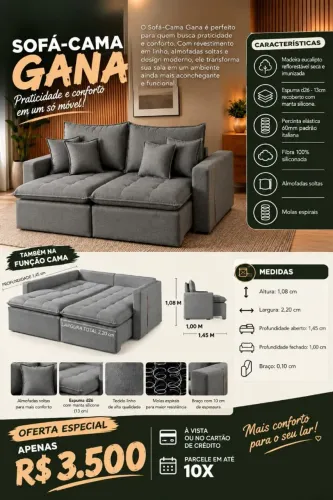 Sofá cama novo a pronta entrega tecido linho