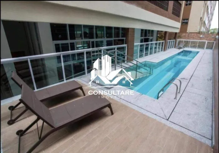 Flat para locação na Pompeia Santos/SP 1 dormitório com sacada e lazer completo