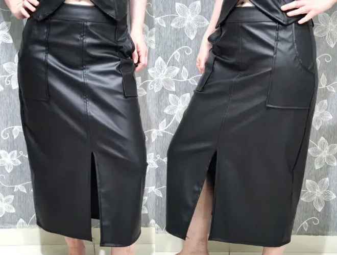 Saia forrada com cinto removível e bolsos, seminovo