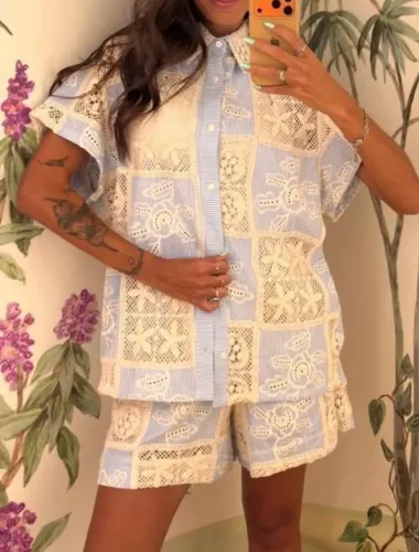 conjunto farm bordado camisa p e shorts pp