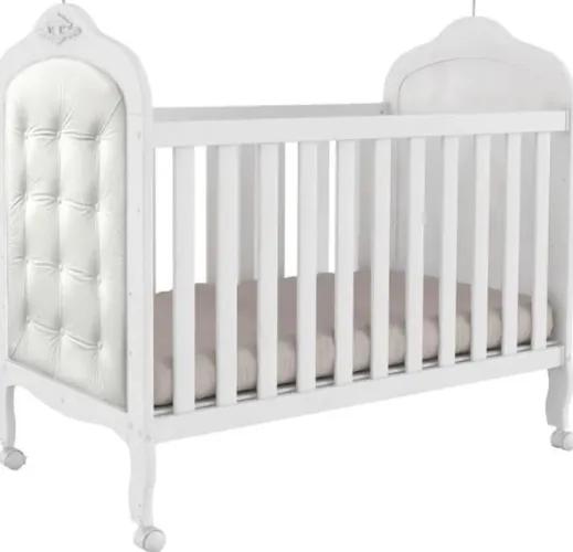 Berço unissex realeza com capitonê branco com colchão