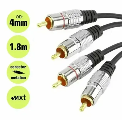 Cabo 2 RCA + 2 RCA 4mm Profissional Plugue Metal 1.8m MXT