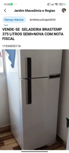 VENDE GELADEIRA BRASTEMP 375 LITROS SEMI-NOVA