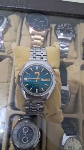 relógio orient automático vintage 469s615-60 verde - todo em aço