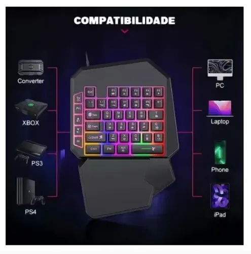  Teclado Gamer Rgb Uma Mão Single-hand Semi Mecãnico P/ Jogos KEY-9968