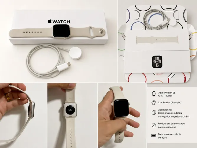 Apple Watch SE GPS 40mm Estelar | Caixa + Carregador | Excelente Estado