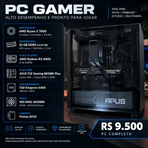 PC GAMER RYZEN 5 7600 | 32GB DDR5 | RX 6600 8GB | ASUS TUF B650M