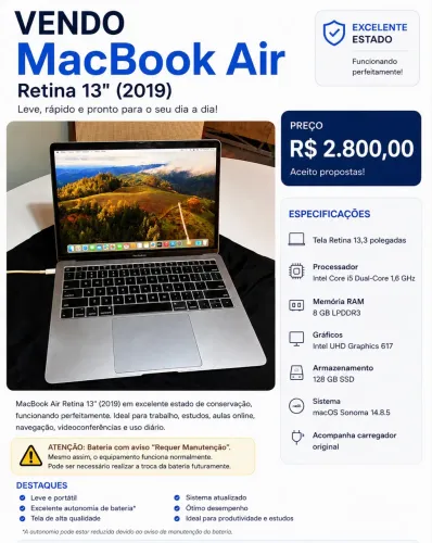 MacBook Air Retina 13" 2019 | Intel Core i5 | 8GB RAM | macOS Sonoma