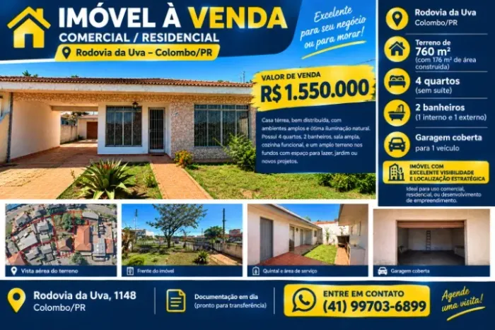 IMÓVEL COMERCIAL / RESIDENCIAL À VENDA - RODOVIA DA UVA - COLOMBO/PR