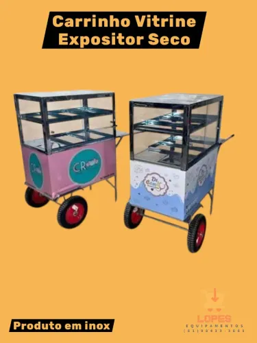 Carrinho Expositor Vitrine Natural inox em até 10x sem juros no cartão 
