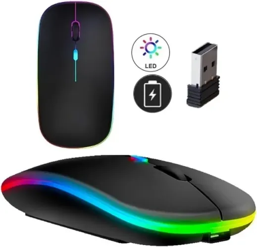 Mouse Sem Fio Recarregável Wireless Optico Led Rgb Ergonômico Usb 2.4 Ghz