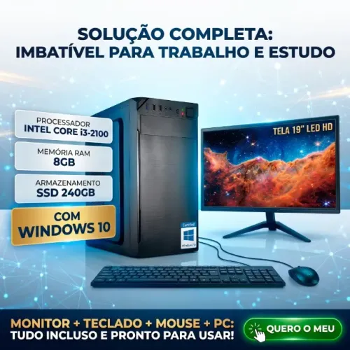 PC Completo Core i3 + 8GB RAM + SSD 240GB + Monitor 19" (Windows 10)