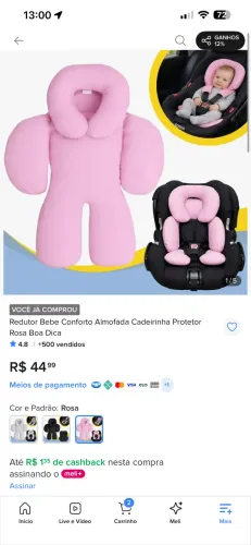 Redutor de bebê conforto (almofada para bebê conforto)