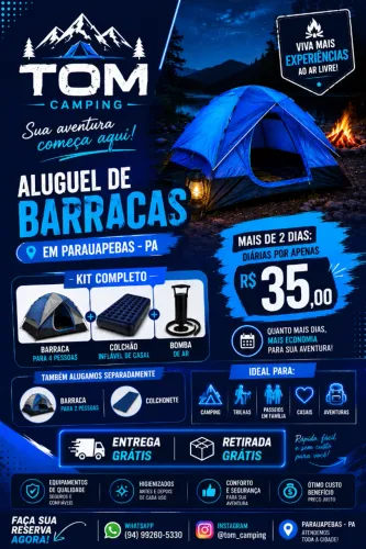 ? **ALUGUEL DE BARRACAS - PARAUAPEBAS** ? Barracas para 2 e 4 pessoas ? Kit completo ?