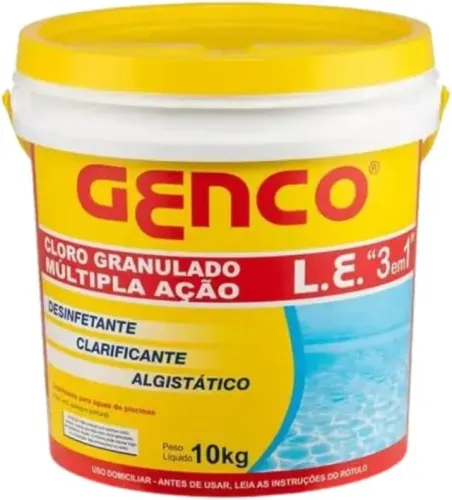 CLORO GRANULADO GENCO L.E. AÇÃO 3 EM 1 PARA PISCINA, 10KG