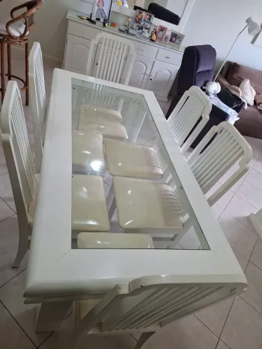 Mesa de jantar branca madeira solida 6 cadeiras