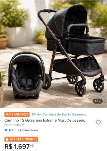 Kit Carrinho + Bebê Conforto + Base - Galzerano Carbon Extreme com moises