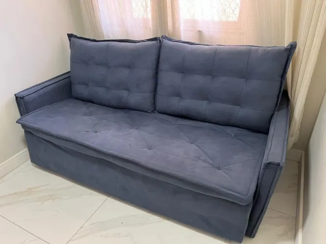 Sofá Sem Caixa Retrátil 1,85m Cama Inbox Studio. Velusoft Cor Azul