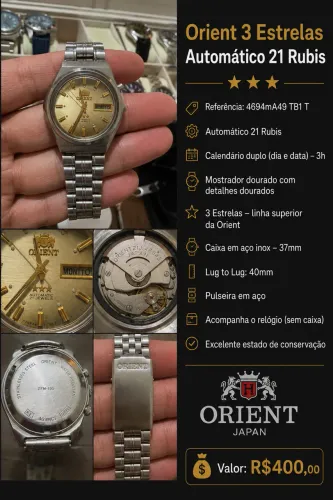 Relogio Orient 3 estrelas automático 21 rubis