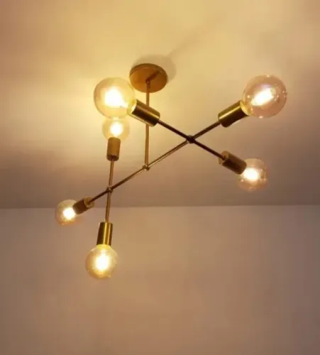 Par Lustre Pendente Sputnik Tok Stok Dourado 6 Bocais