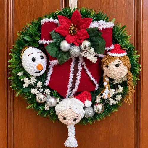 Guirlanda de Natal Frozen Luxo Amigurumi Fio de Veludo Premium