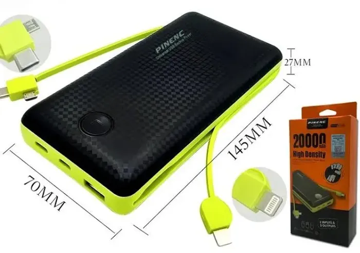 Power Bank 20000mAh Com cabos embutidos